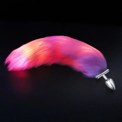 2 In 1 LED Light Luminous Fox Tail Anal Plug Metal/Silicone