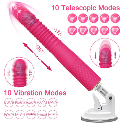 Automatisk maskin Teleskopisk Dildo Vibrator Sexleksak