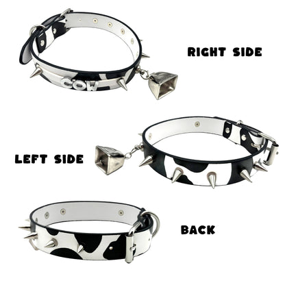 Paloli Sexig Cow Choker Collar Wich Silver Bell Svart Läder