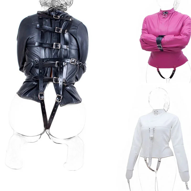 Leather SM Lingerie Straitjacket with Crotch Strap