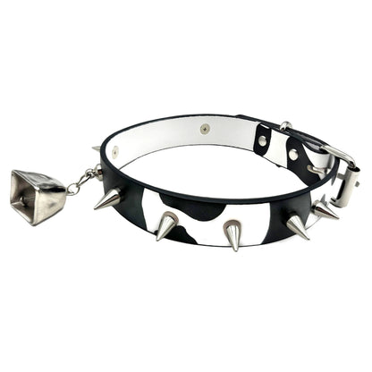 Paloli Sexig Cow Choker Collar Wich Silver Bell Svart Läder