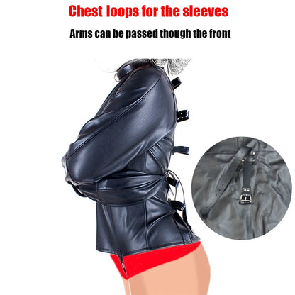 Leather SM Lingerie Straitjacket with Crotch Strap